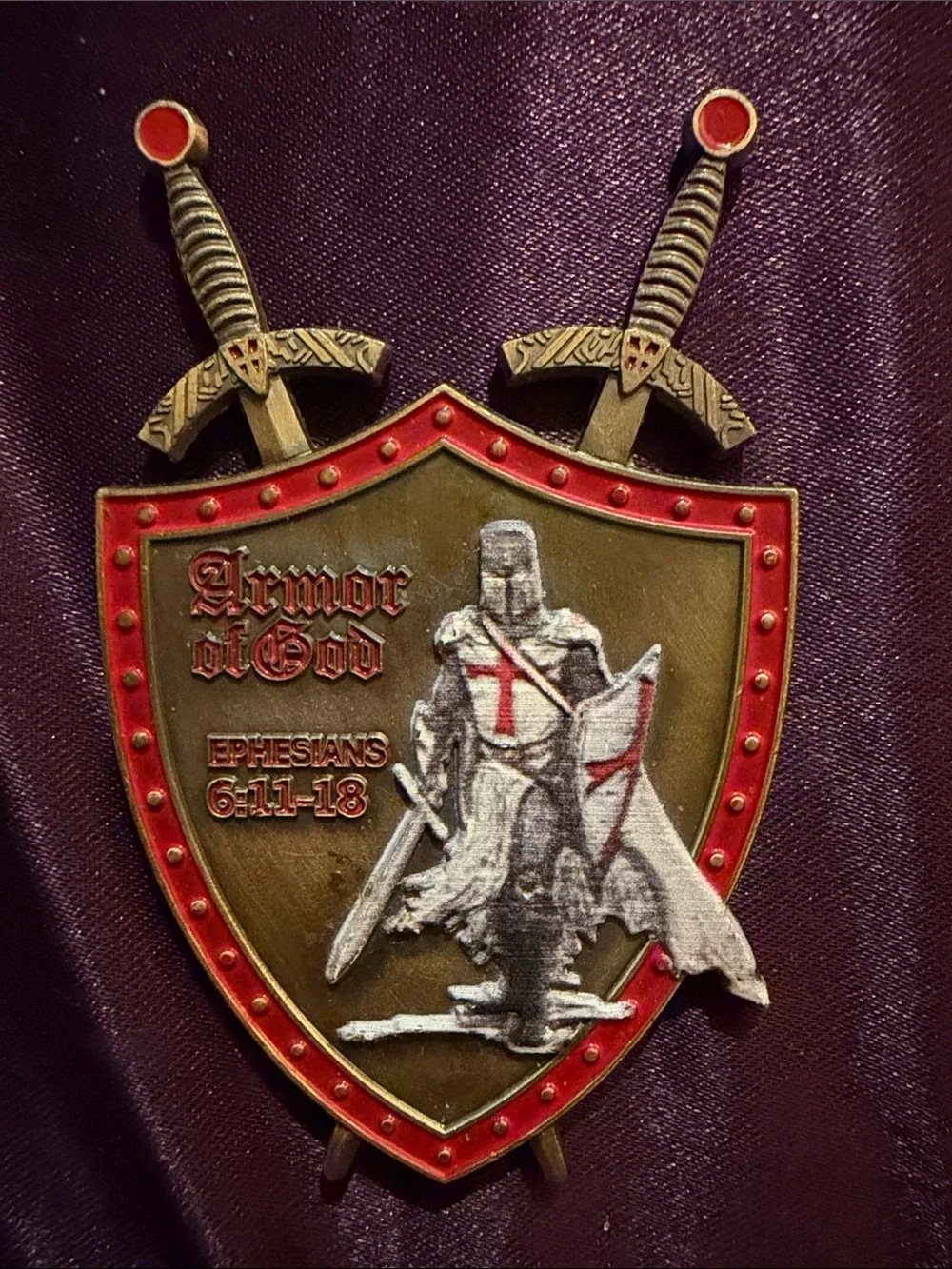 Armor of God Shield Plaque - Red Outline Knights Templar Challenge Coin - Picture 1 of 2